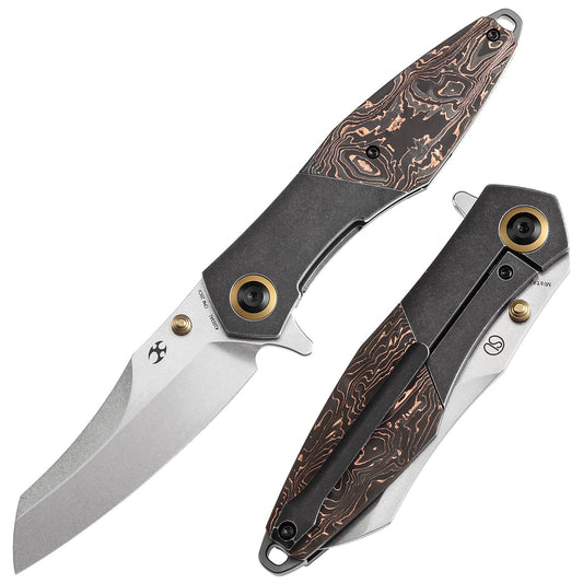 Kansept Mistaken K1053A1 front view - 3.15" stonewashed CPM 20CV Wharncliffe folding knife