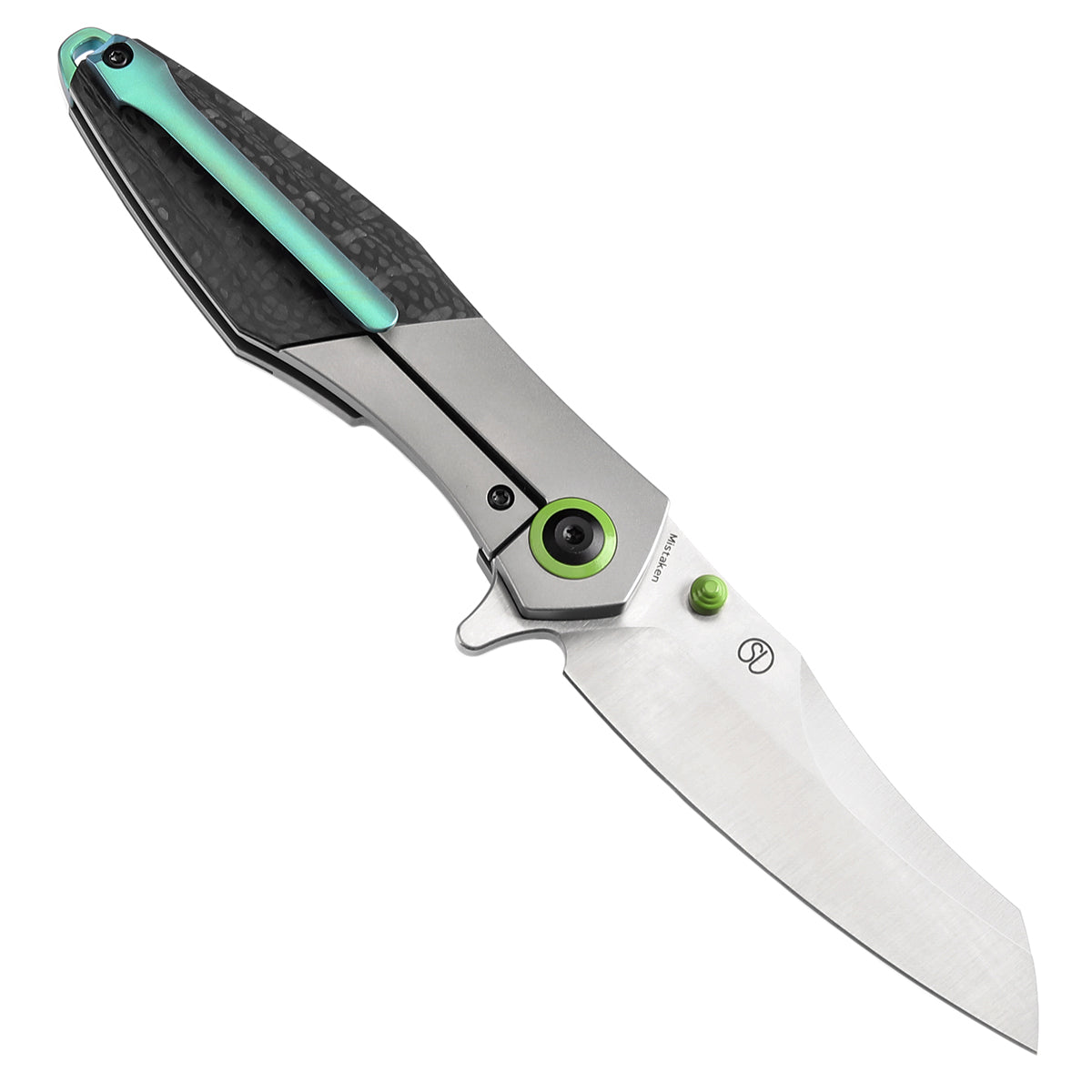 Kansept Mistaken K1053A2 open position showing CPM 20CV Wharncliffe blade
