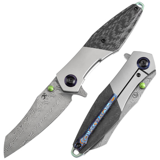 Kansept Mistaken K1053D1 front view - 3.15" Damascus Wharncliffe folding knife