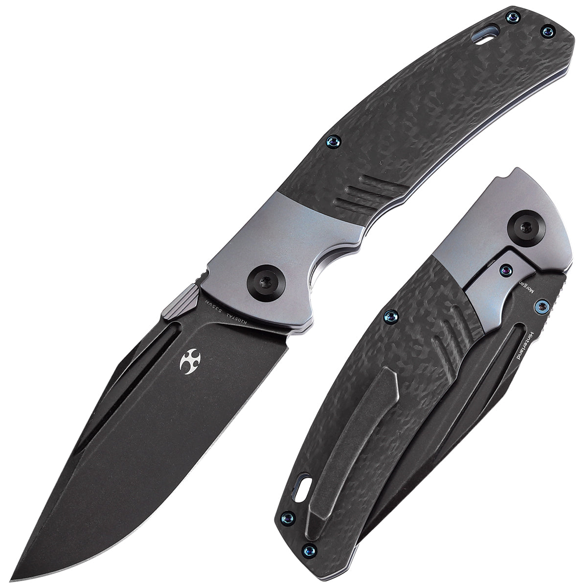 Kansept Hinterland K1057A1 front view - 3.58" blackwash CPM S35VN clip point folding knife