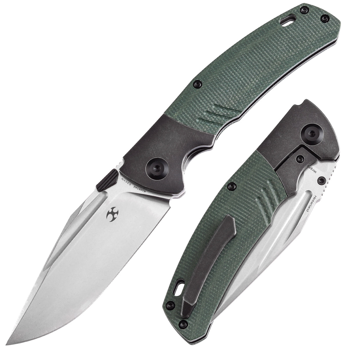 Kansept Hinterland K1057A2 front view - 3.58" stonewashed CPM S35VN clip point folding knife