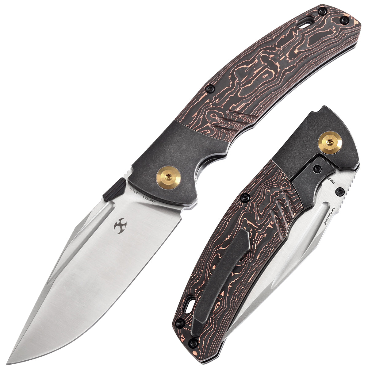 Kansept Hinterland K1057A4 front view – 3.58" Damascus clip point folding knife