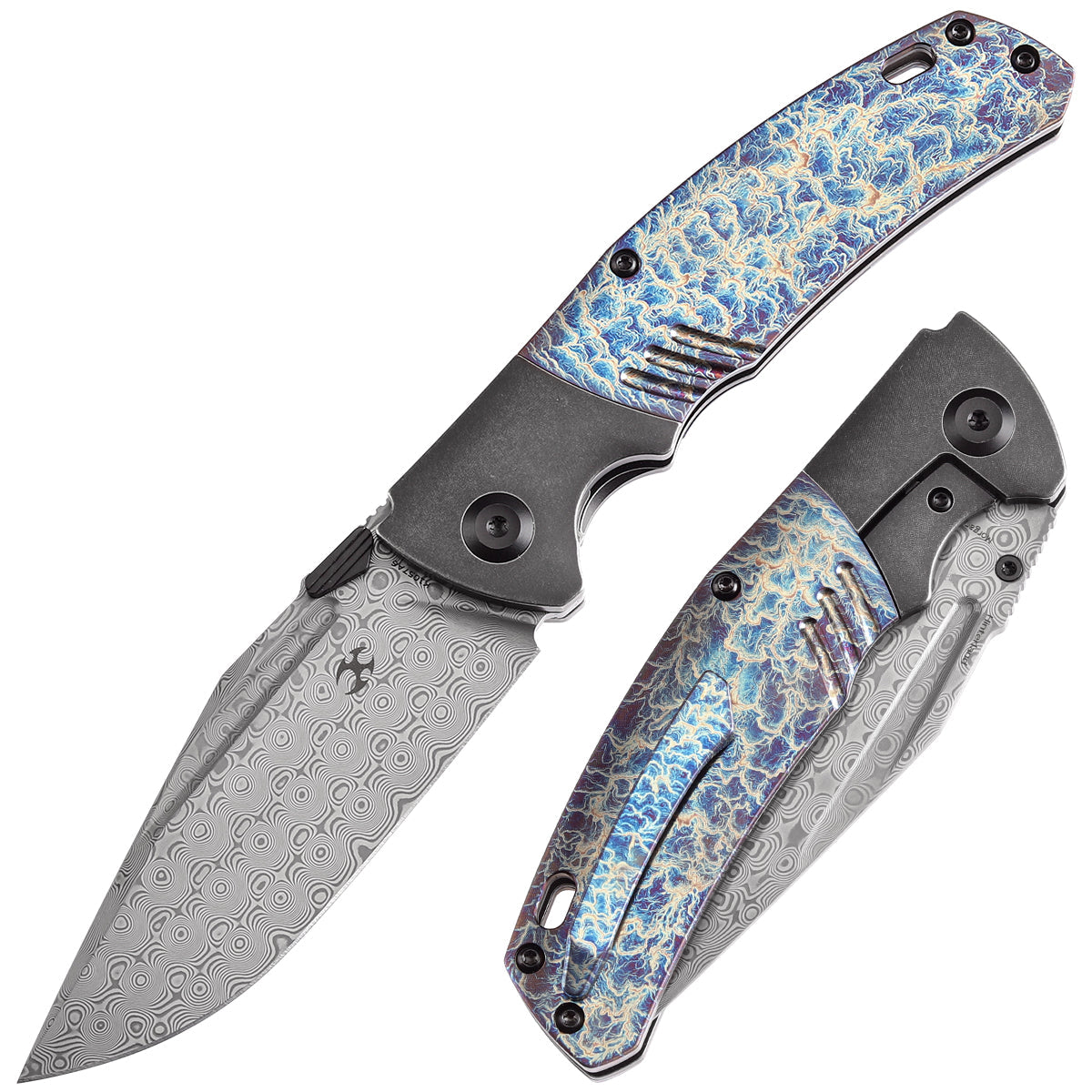 Kansept Hinterland K1057A6 front view – 3.58" Damascus clip point folding knife