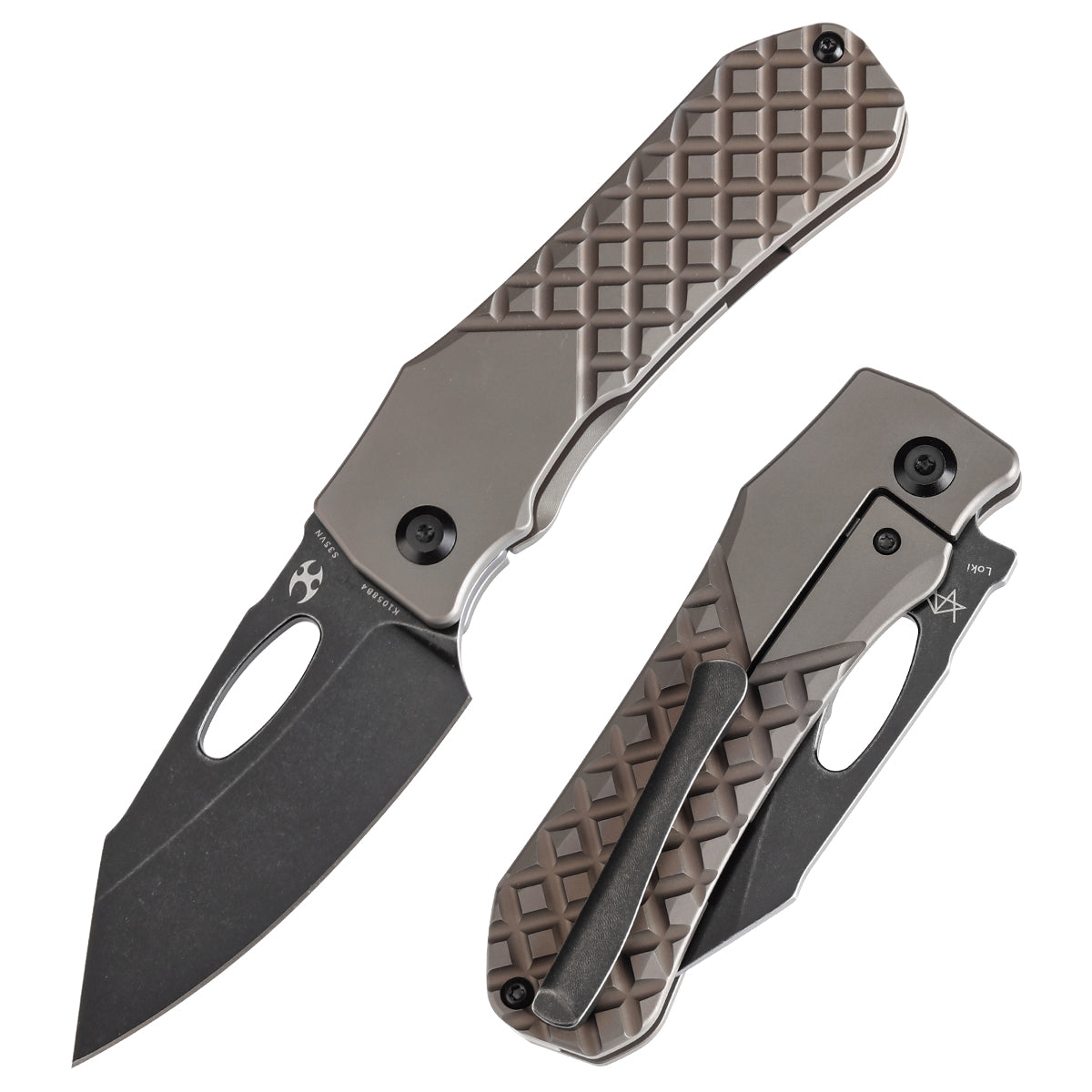 Kansept Loki K1058B4 front view – 2.99" blackwash CPM S35VN drop point folding knife