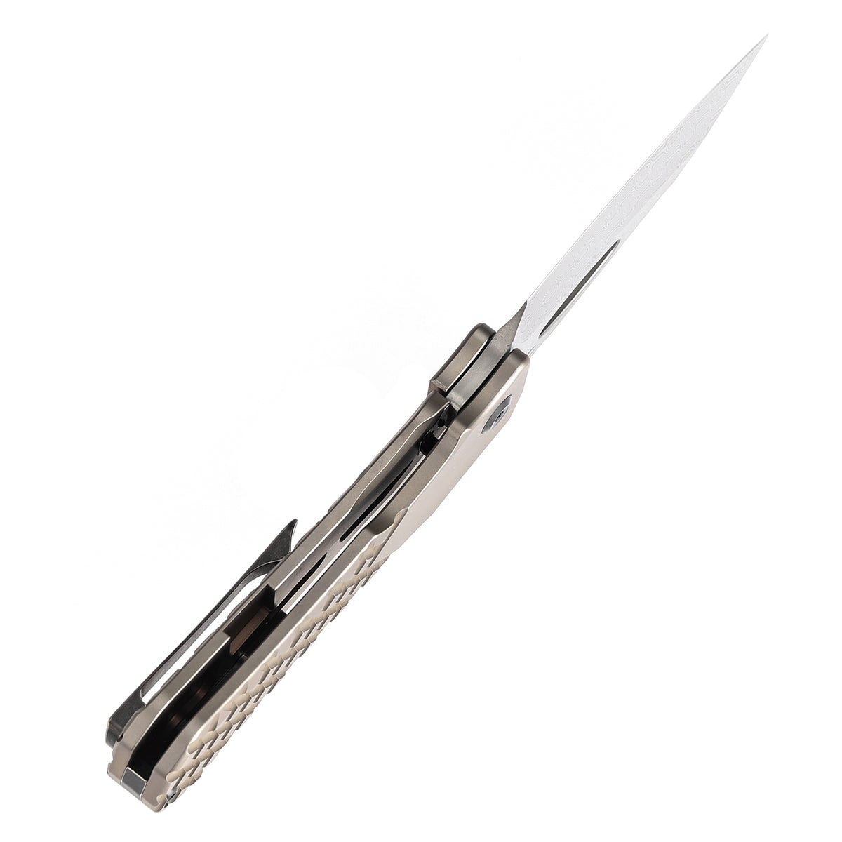 Kansept Loki K1058B5 blade detail – Damascus drop point
