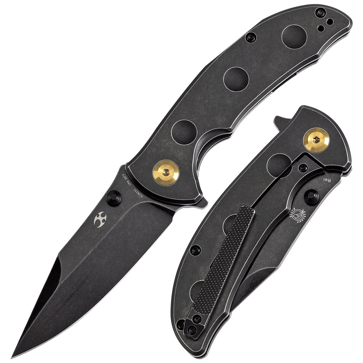 Kansept Rei K1061A1 front view – 3.14" black stonewashed CPM 20CV modified folding knife
