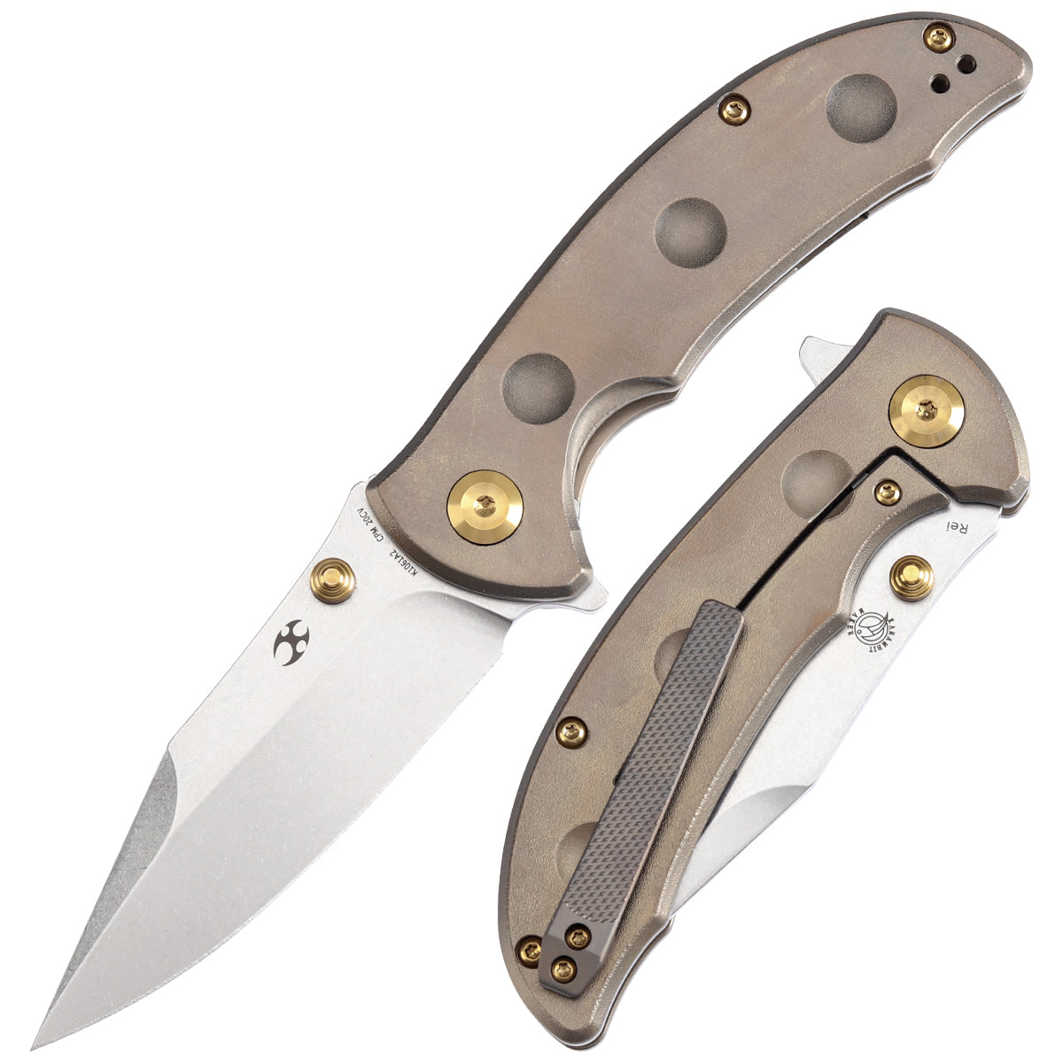Kansept Rei K1061A2 front view – 3.14" stonewashed CPM 20CV modified folding knife