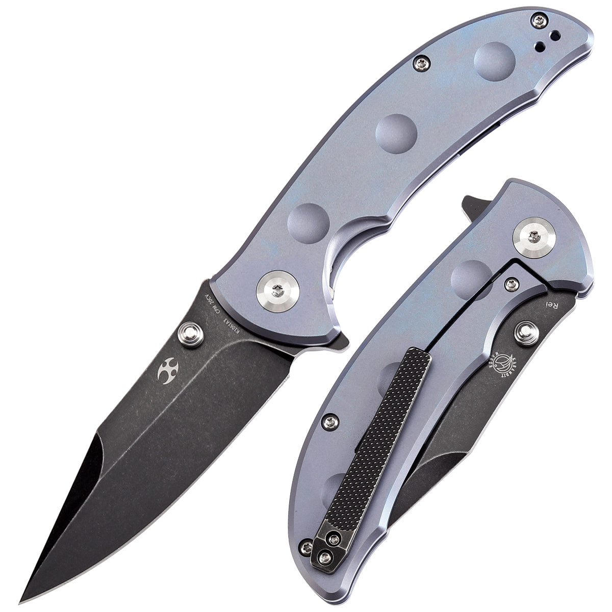 Kansept Rei K1061A3 front view – 3.14" black stonewashed CPM 20CV modified folding knife
