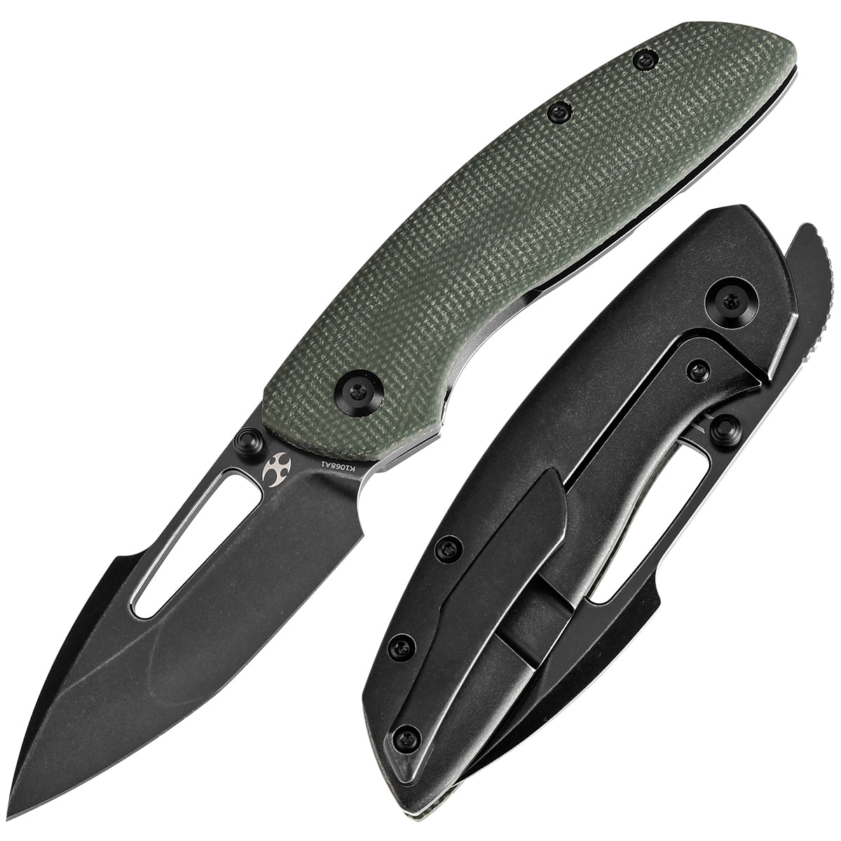 Kansept Link K1068A1 front view – 3.0" Blackwash CPM 20CV tanto harpoon folding knife