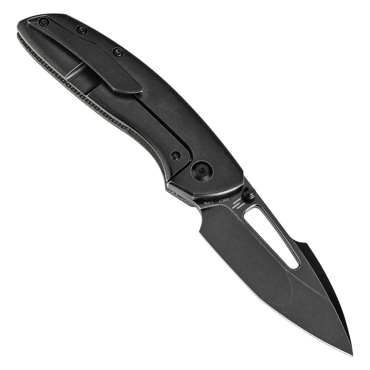Kansept Link K1068A1 open position showing CPM 20CV tanto harpoon blade