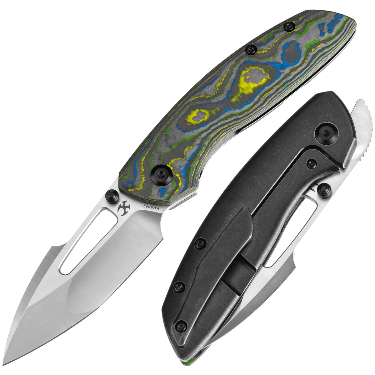 Kansept Link K1068A2 front view – 3.0" Stonewashed CPM 20CV tanto harpoon folding knife