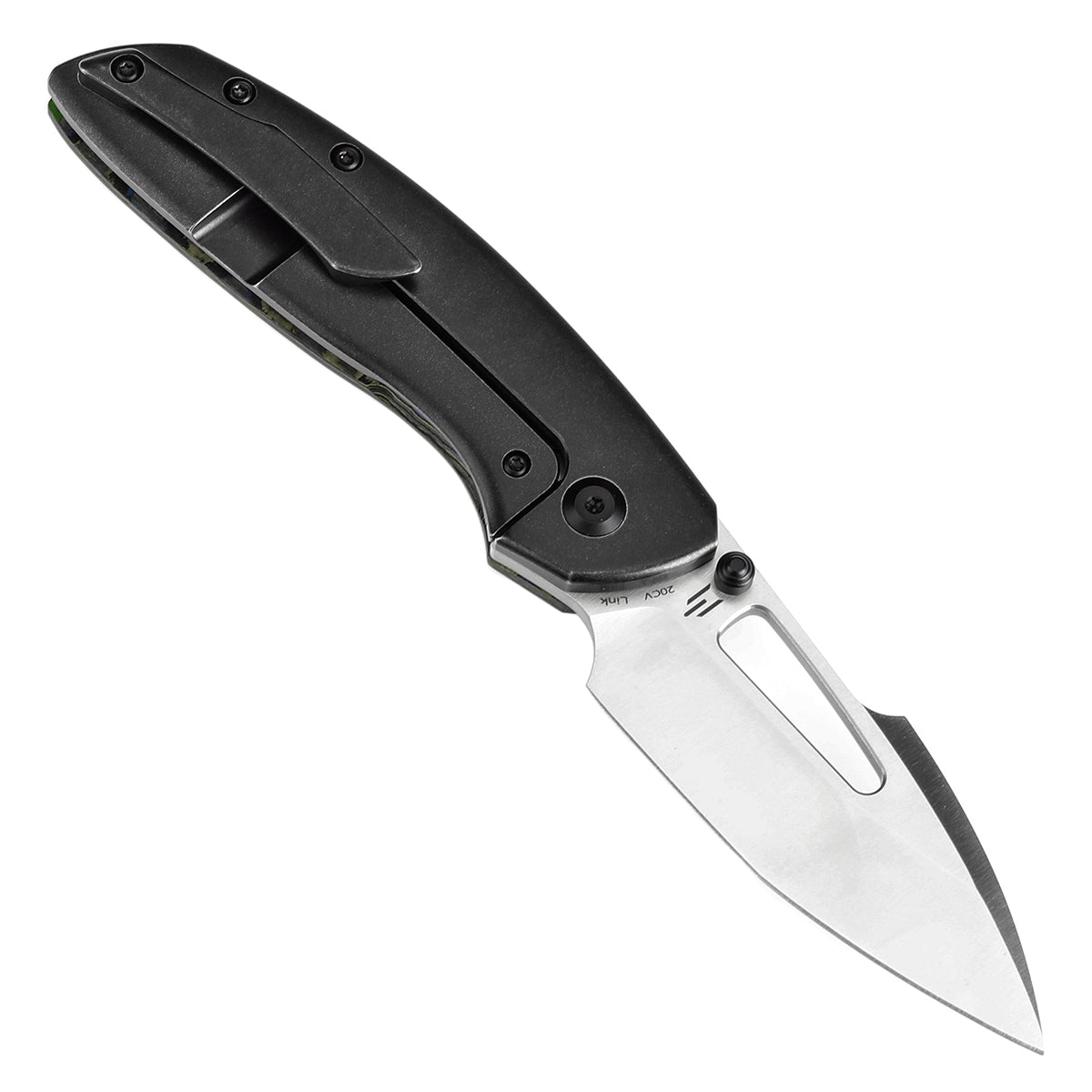 Kansept Link K1068A2 open position showing CPM 20CV tanto harpoon blade