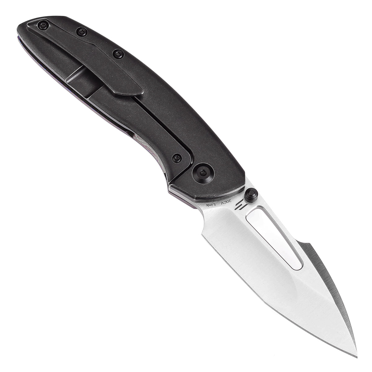 Kansept Link K1068A3 open position showing CPM 20CV tanto harpoon blade
