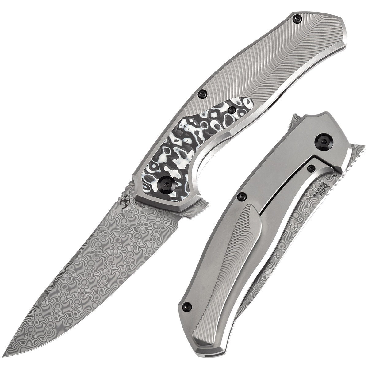 Kansept Havørn K1069A1 front view – 3.48" Damascus clip point folding knife