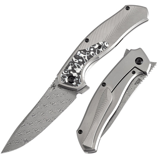 Kansept Havørn K1069A1 front view – 3.48" Damascus clip point folding knife