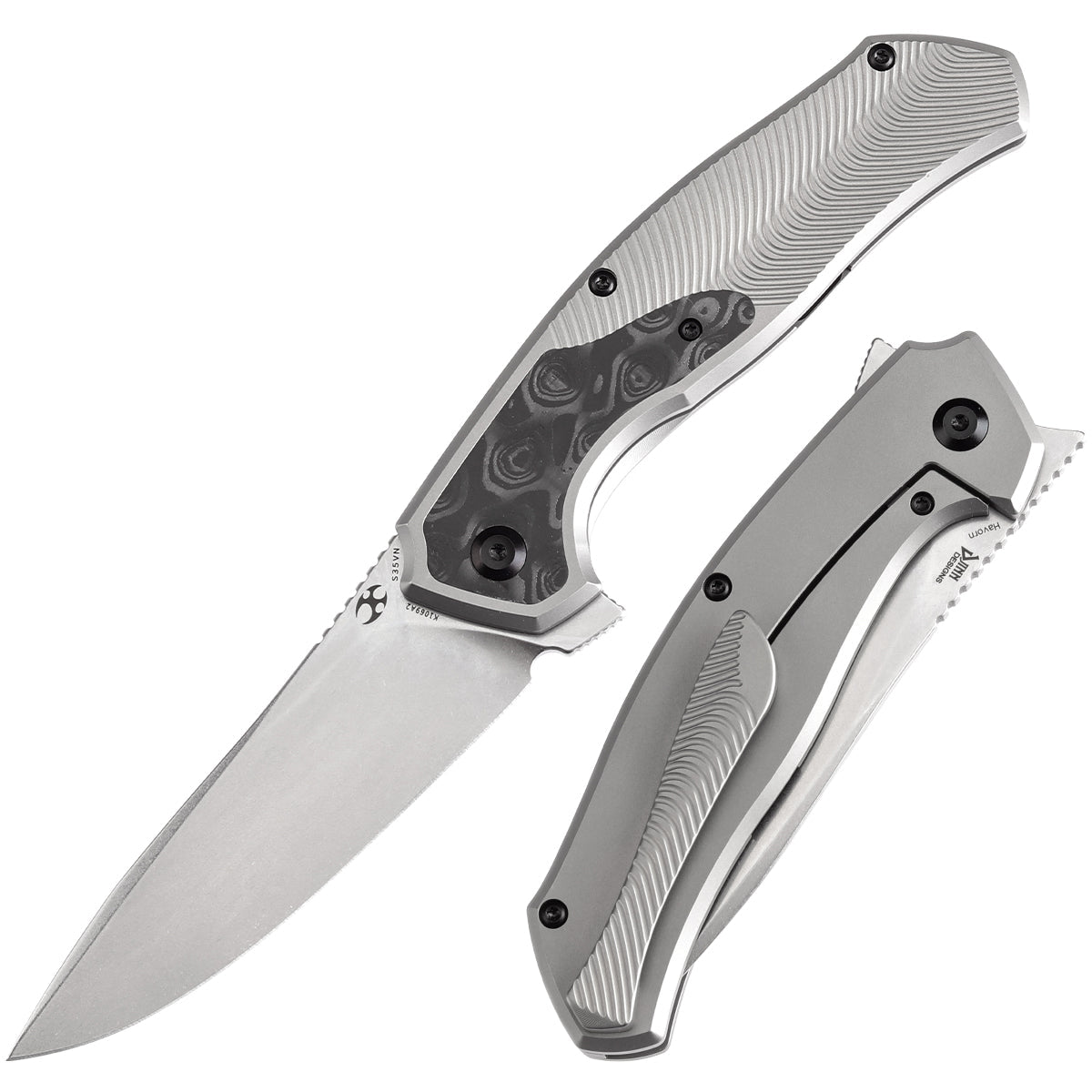 Kansept Havørn K1069A2 front view – 3.48" Stonewashed CPM S35VN clip point folding knife