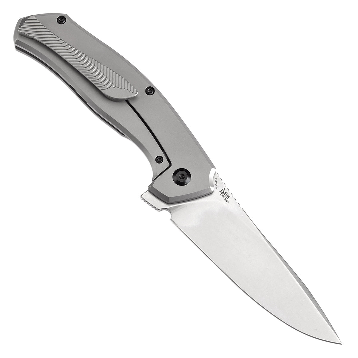 Kansept Havørn K1069A2 open position showing CPM S35VN clip point blade