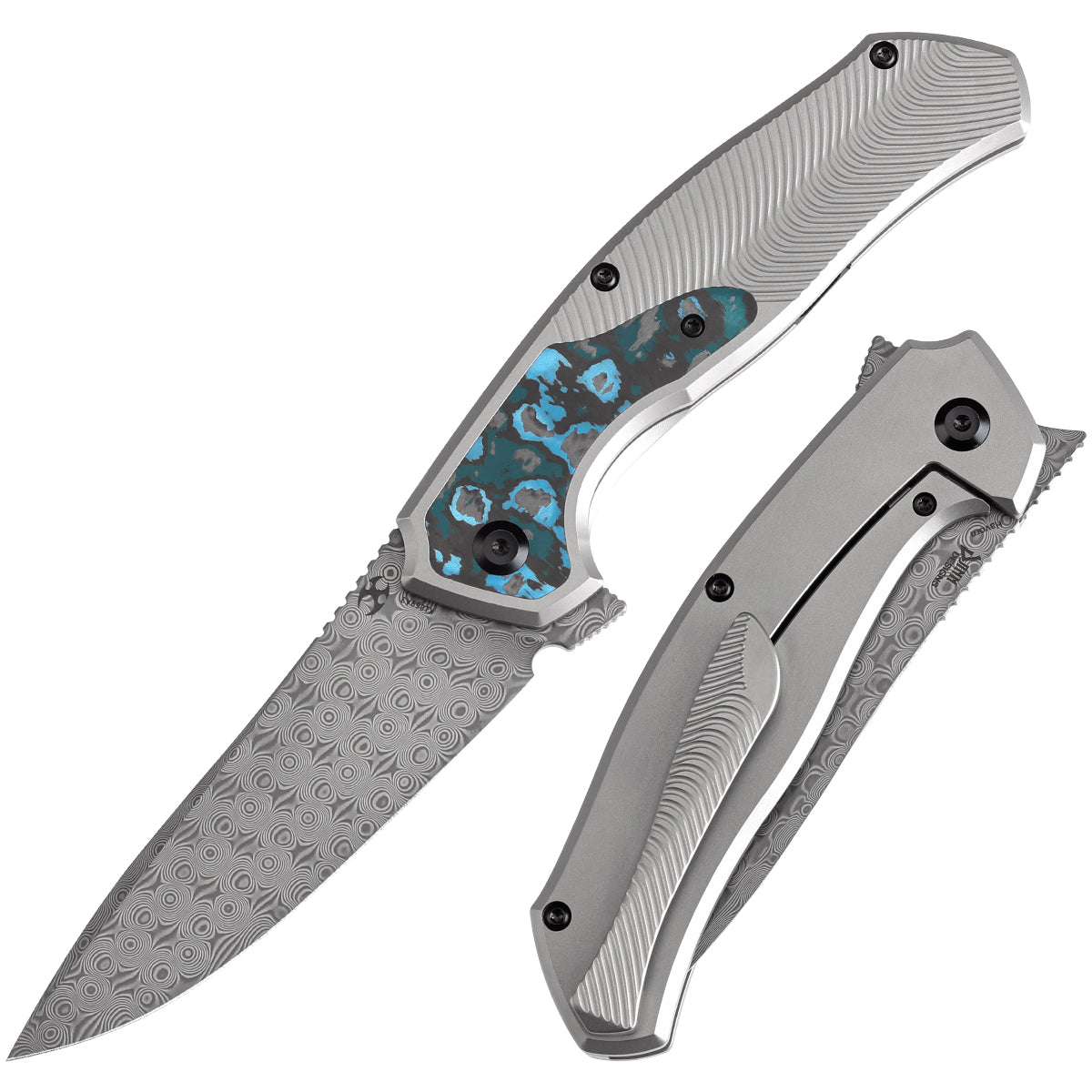 Kansept Havørn K1069A3 front view – 3.48" Damascus clip point folding knife