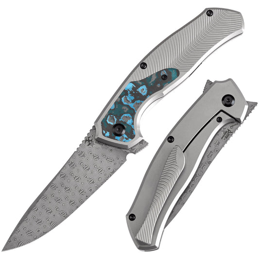 Kansept Havørn K1069A3 front view – 3.48" Damascus clip point folding knife
