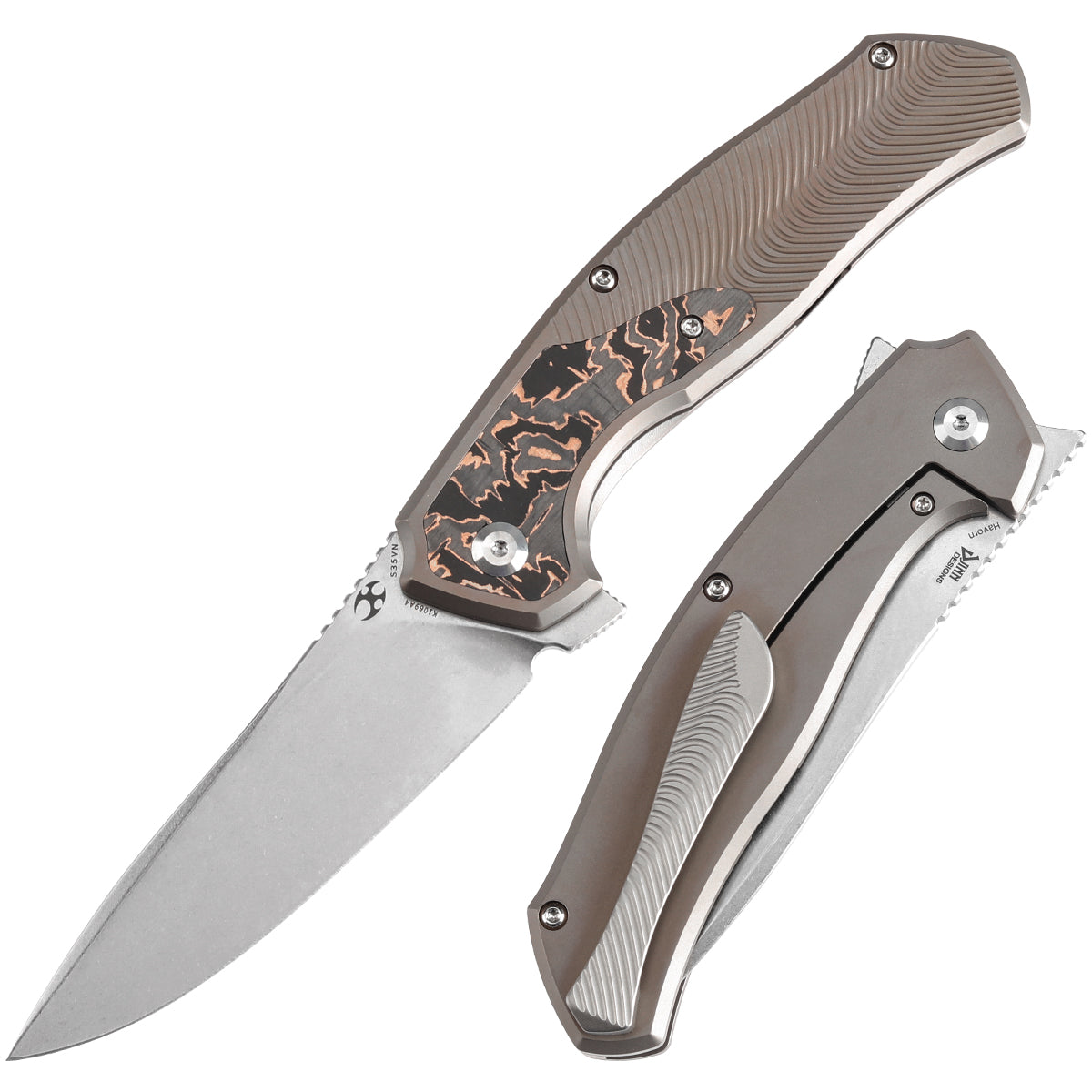 Kansept Havørn K1069A4 front view – 3.48" stonewashed CPM S35VN clip point folding knife