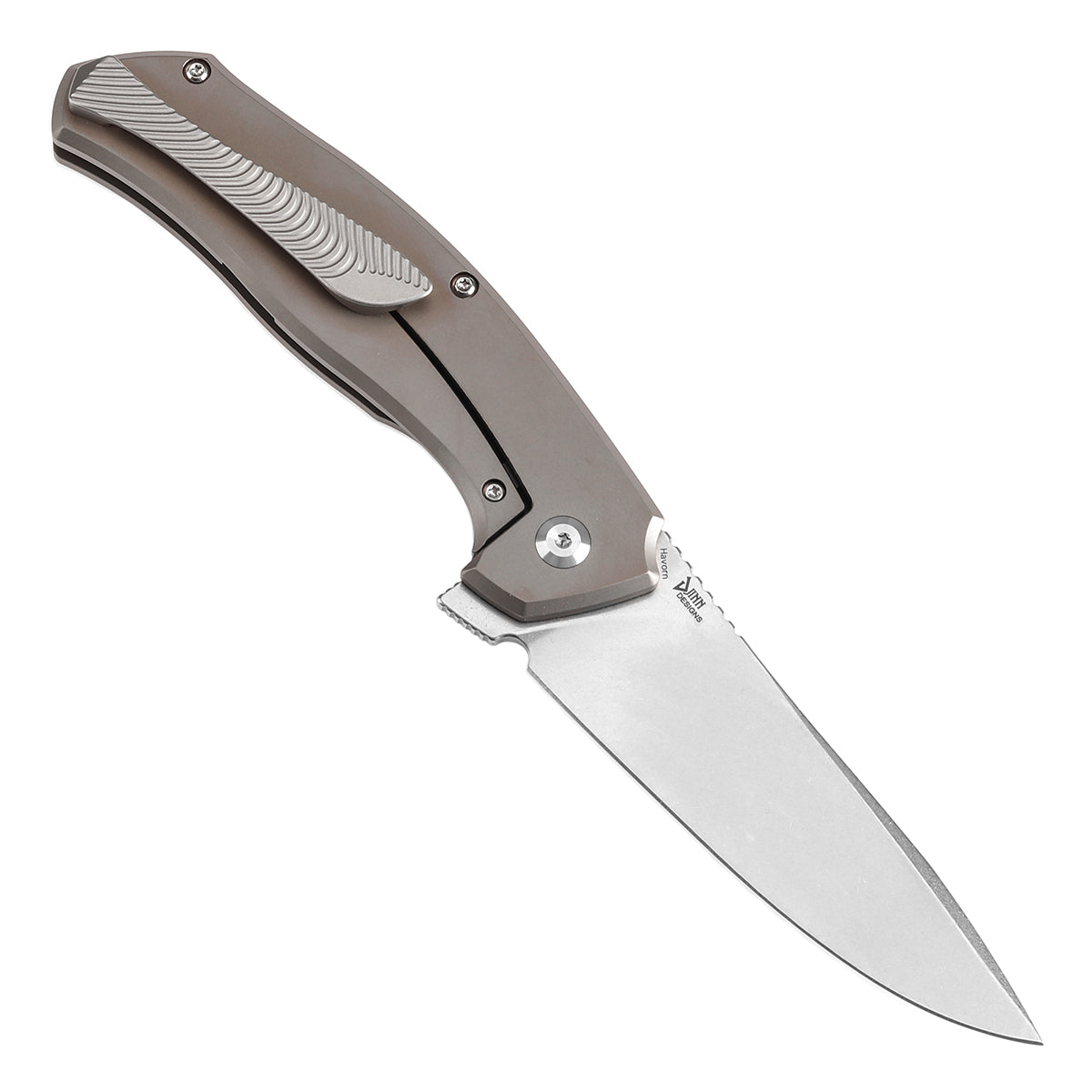 Kansept Havørn K1069A4 open position showing CPM S35VN clip point blade