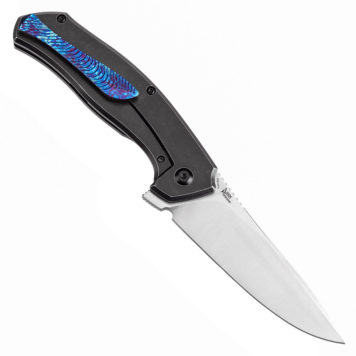 Kansept Havørn K1069A5 open position showing CPM S35VN clip point blade