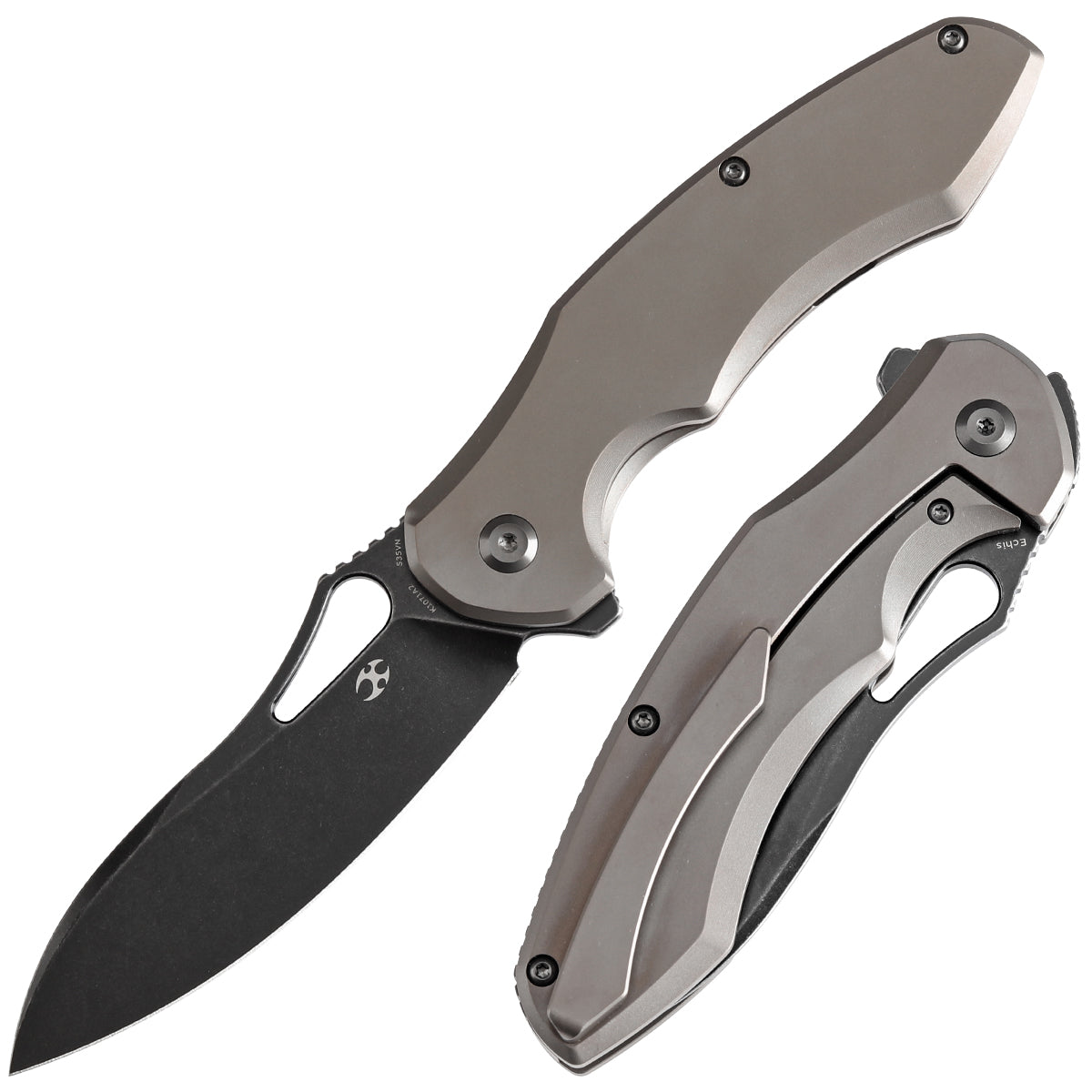 Kansept Echis K1071A2 front view – 3.45" black stonewashed CPM S35VN drop point folding knife