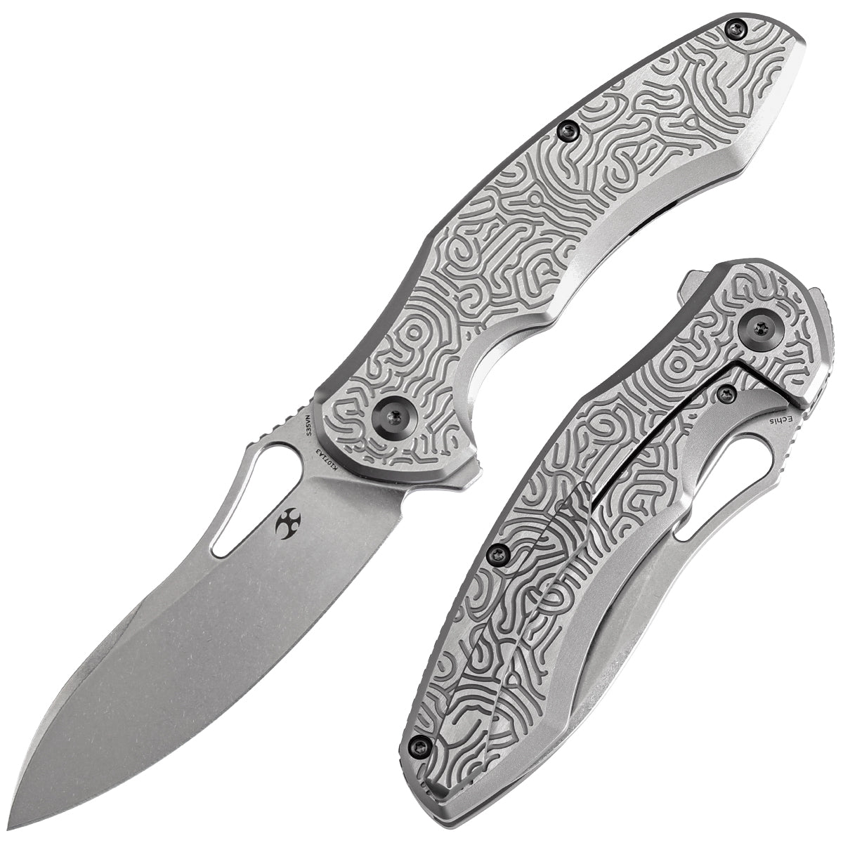 Kansept Echis K1071A3 front view – 3.45" stonewashed CPM S35VN drop point folding knife