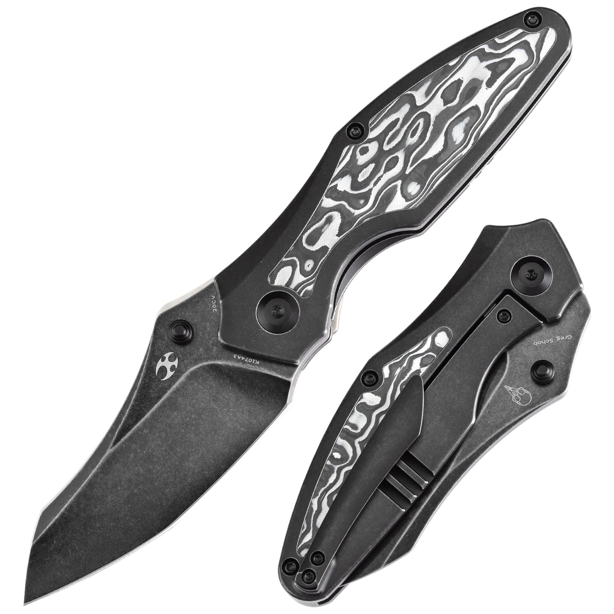 Kansept Baba Yaga K1074A3 front view – 3.06" blackwash CPM 20CV Wharncliffe folding knife