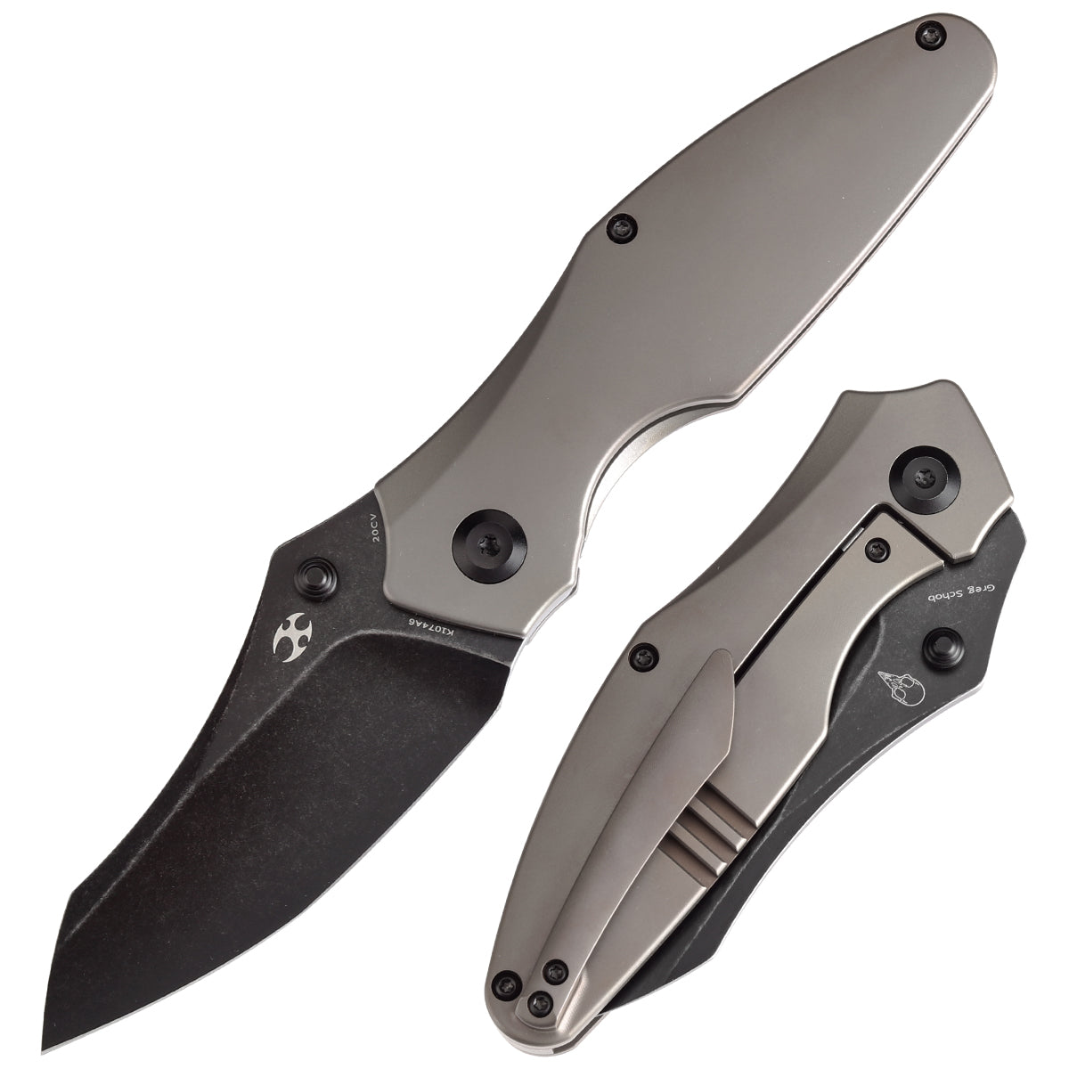 Kansept Baba Yaga K1074A6 front view – 3.06" blackwash CPM 20CV wharncliffe folding knife