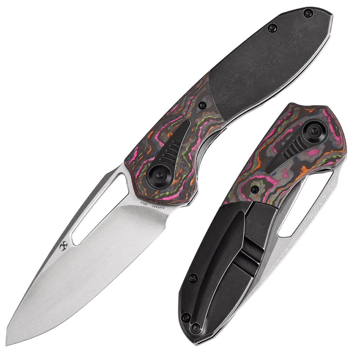 Kansept Thoth K1075A1 front view – 3.43" stonewashed CPM 20CV clip point folding knife