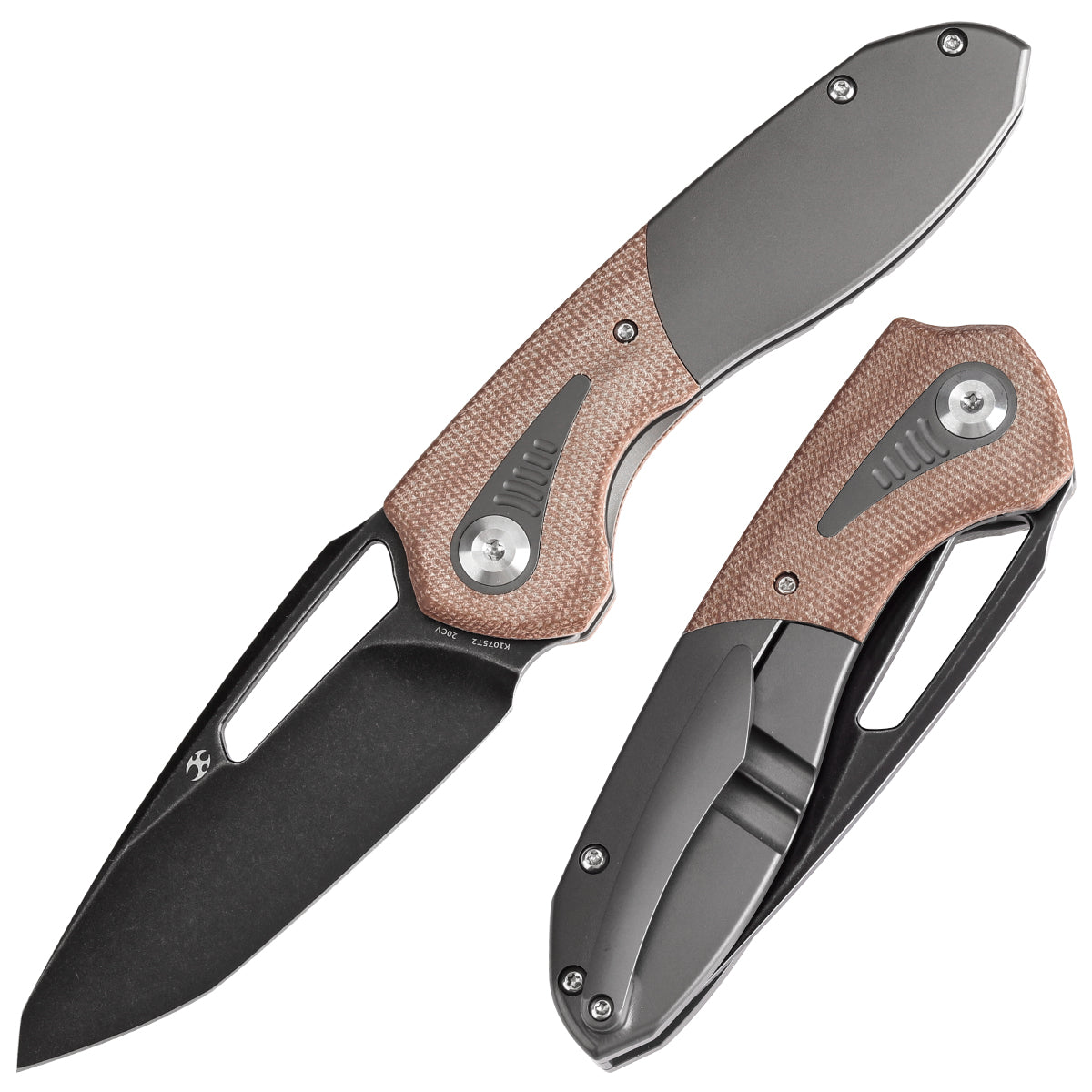 Kansept Thoth K1075T2 front view – 3.43" blackwash CPM 20CV clip point folding knife