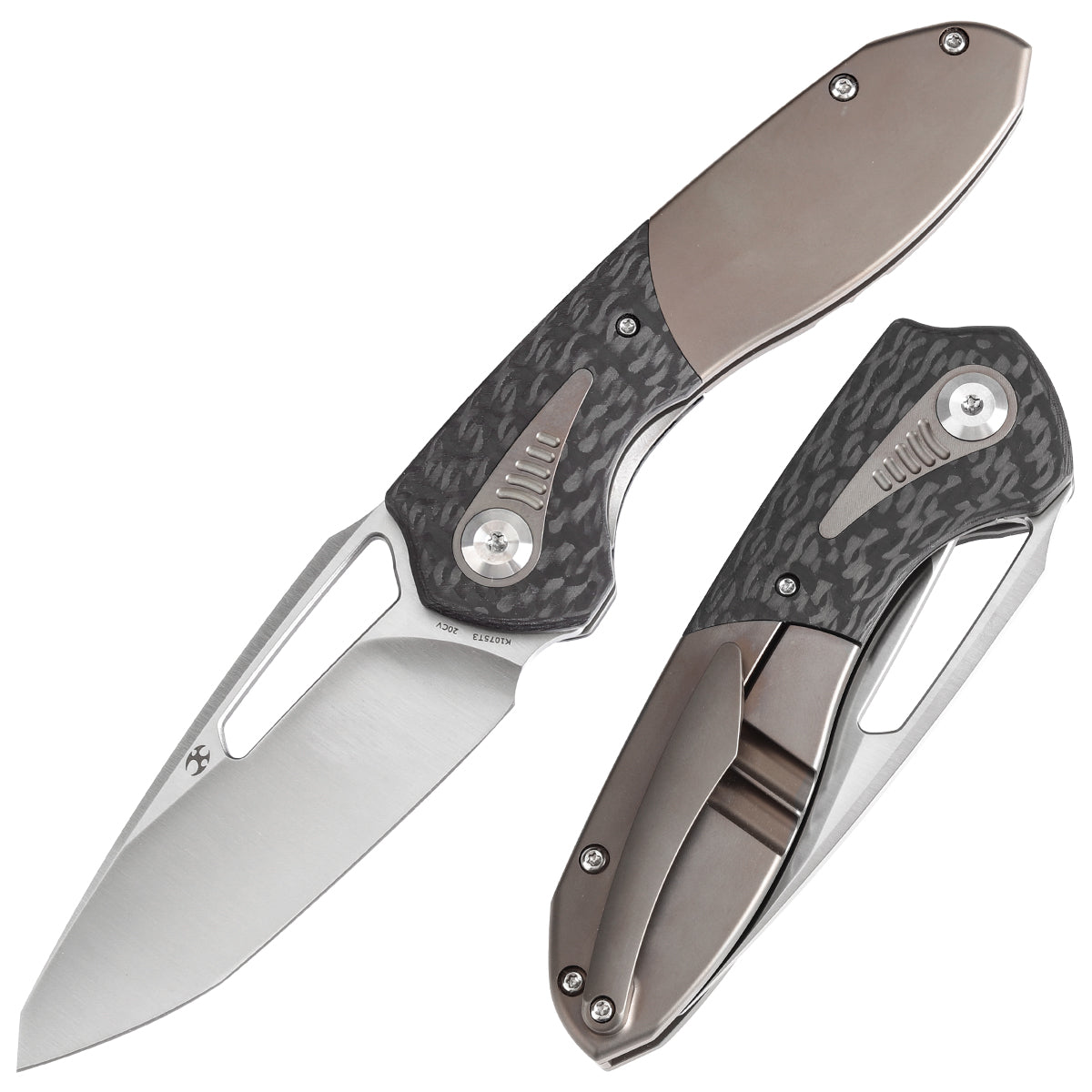 Kansept Thoth K1075T3 front view – 3.43" satin CPM 20CV clip point folding knife