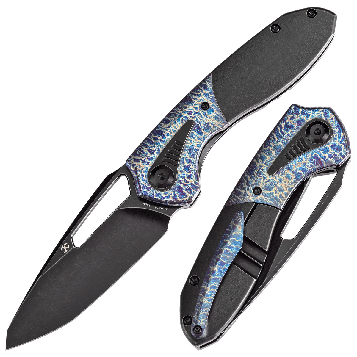 Kansept Thoth K1075T4 front view – 3.43" blackwash CPM 20CV clip point folding knife