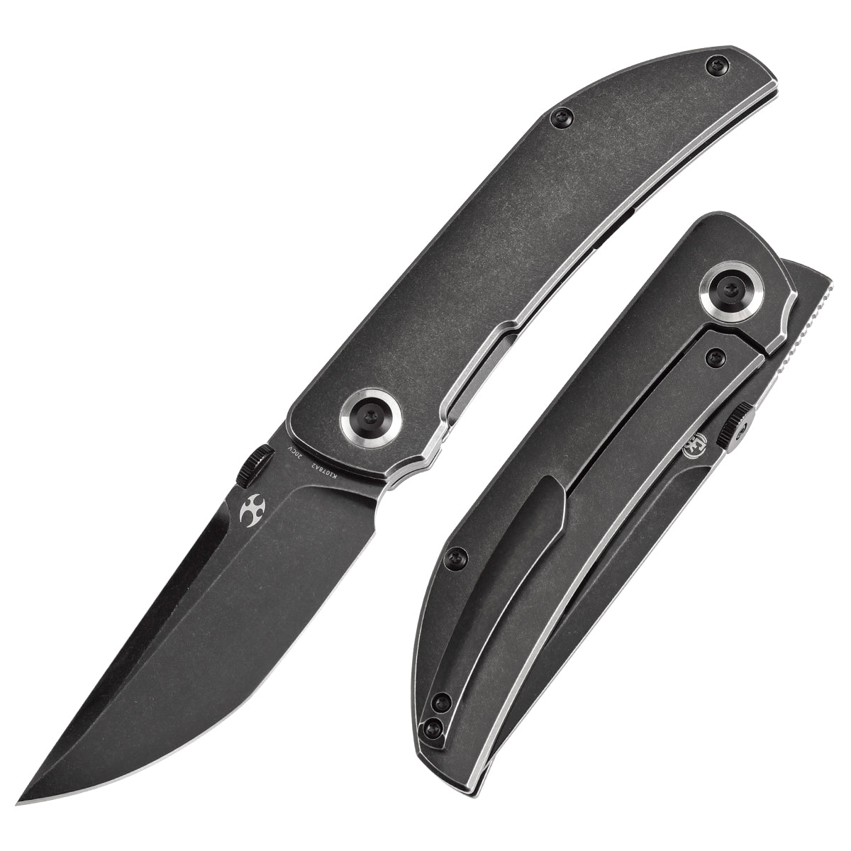 Kansept Tarkin K1078A2 front view – 3.42" blackwash CPM 20CV tanto folding knife
