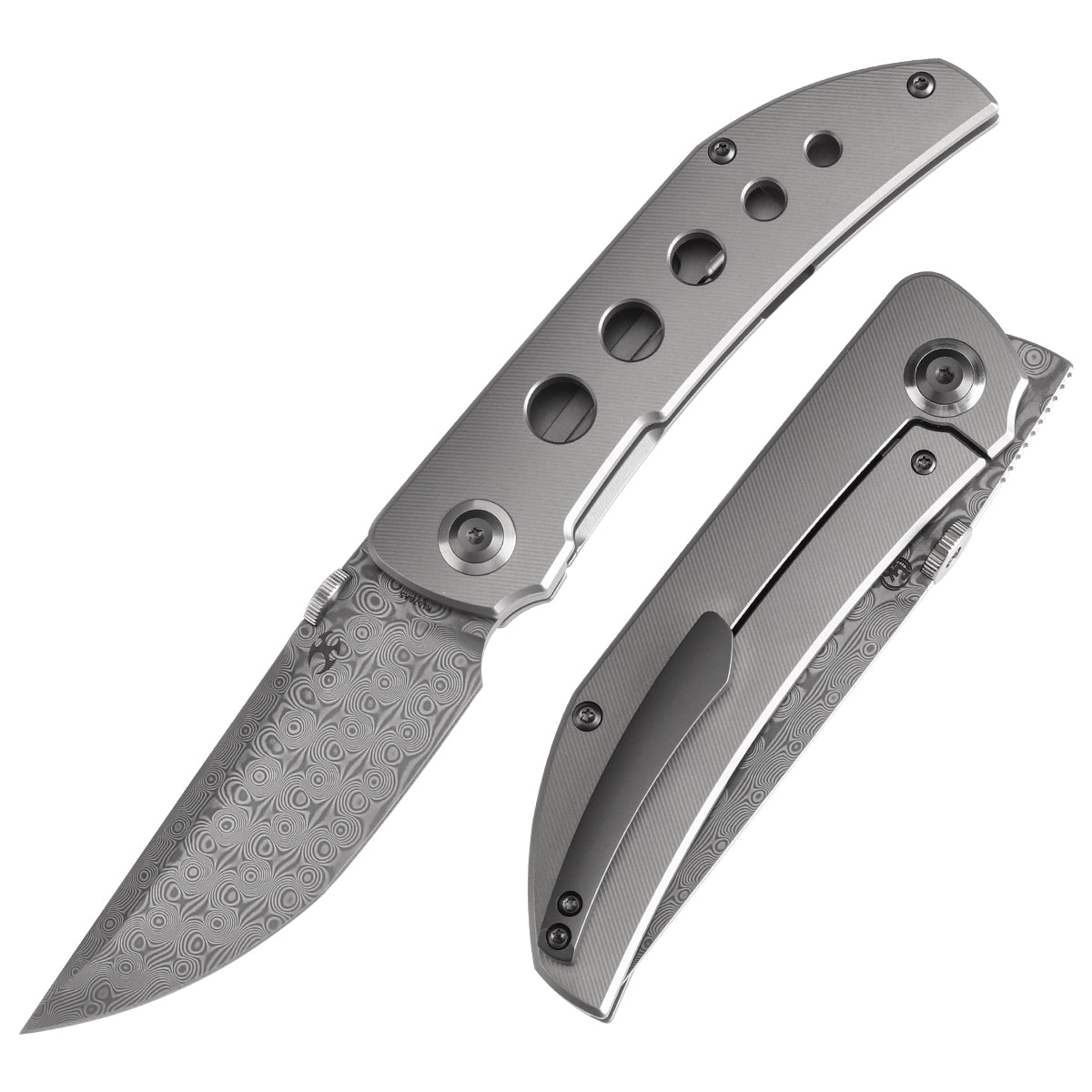 Kansept Tarkin K1078A5 front view – 3.42" Damascus tanto folding knife