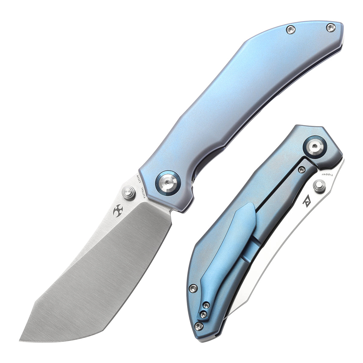 Kansept Tipper K1079A1 front view – 3.38" satin CPM S35VN Wharncliffe folding knife