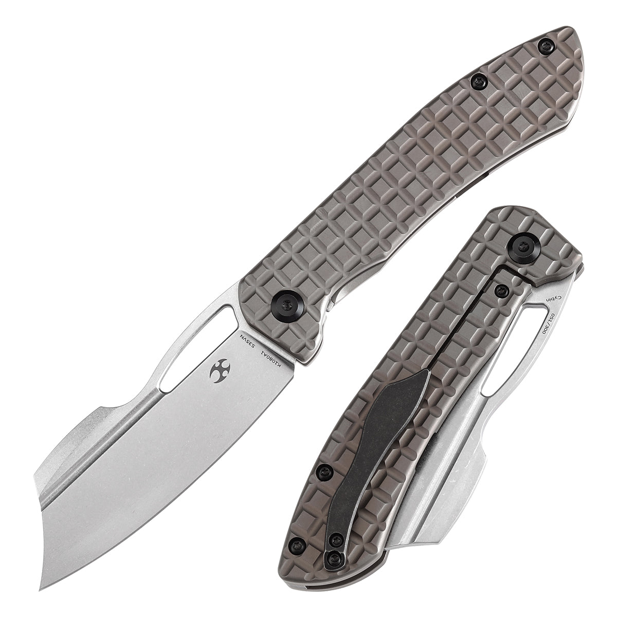 Kansept Cybin K1080A1 front view - 3.29" stonewashed CPM S35VN folding knife