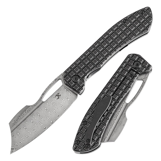 Kansept Cybin K1080A2 front view - 3.29" Damascus folding knife