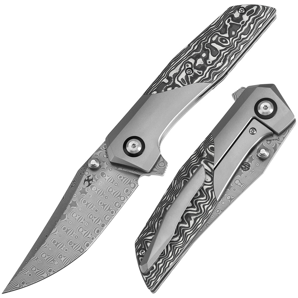Kansept Deadite K1081A1 front view - 3.52" Damascus clip point folding knife
