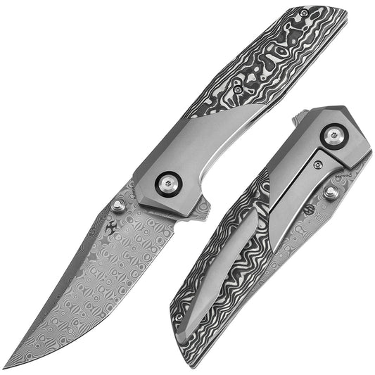 Kansept Deadite K1081A1 front view - 3.52" Damascus clip point folding knife