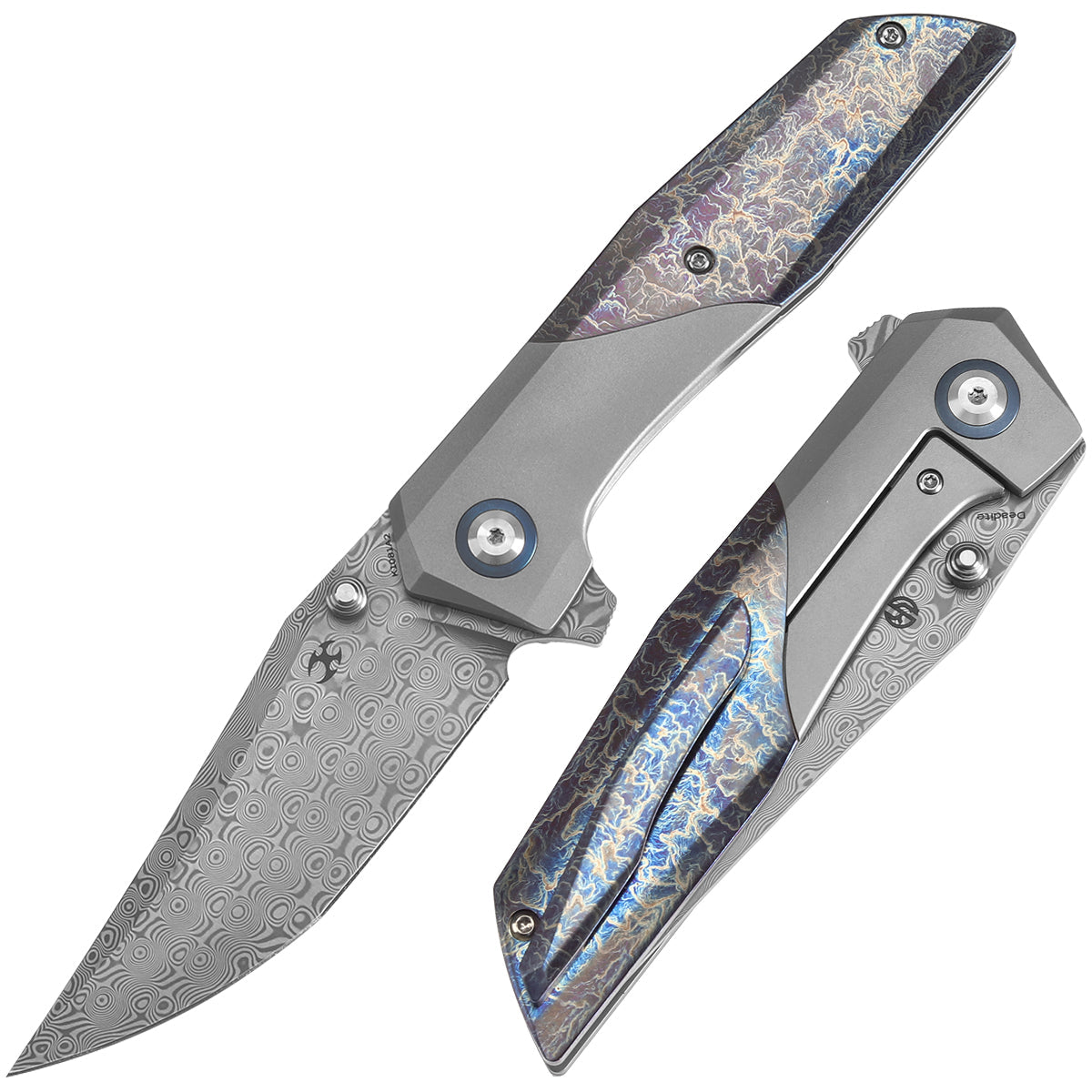 Kansept Deadite K1081A2 front view - 3.52" Damascus clip point folding knife