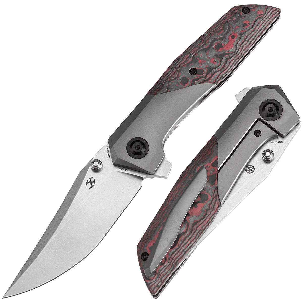 Kansept Deadite K1081A4 front view - 3.52" stonewashed CPM S35VN clip point folding knife
