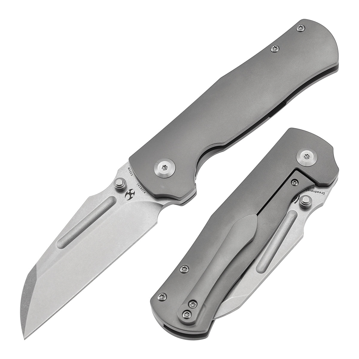 Kansept Dreadnaught K1082A1 front view – 3.49" stonewashed CPM S35VN cleaver folding knife