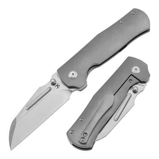 Kansept Dreadnaught K1082A1 front view – 3.49" stonewashed CPM S35VN cleaver folding knife
