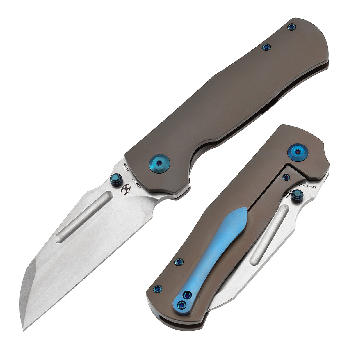 Kansept Dreadnaught K1082A3 front view – 3.49" stonewashed CPM S35VN cleaver folding knife