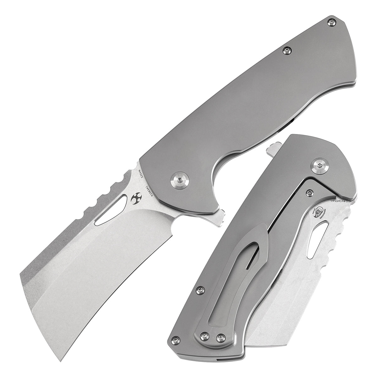 Kansept Leviathan K1083A1 front view – 3.9" Stonewashed CPM S35VN cleaver folding knife