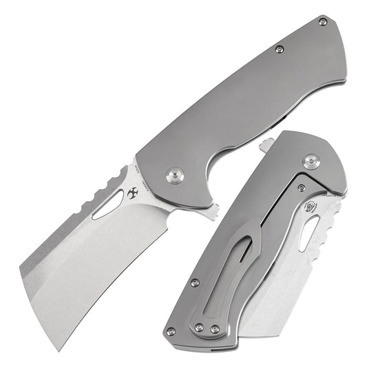 Kansept Leviathan K1083A1 front view – 3.9" Stonewashed CPM S35VN cleaver folding knife