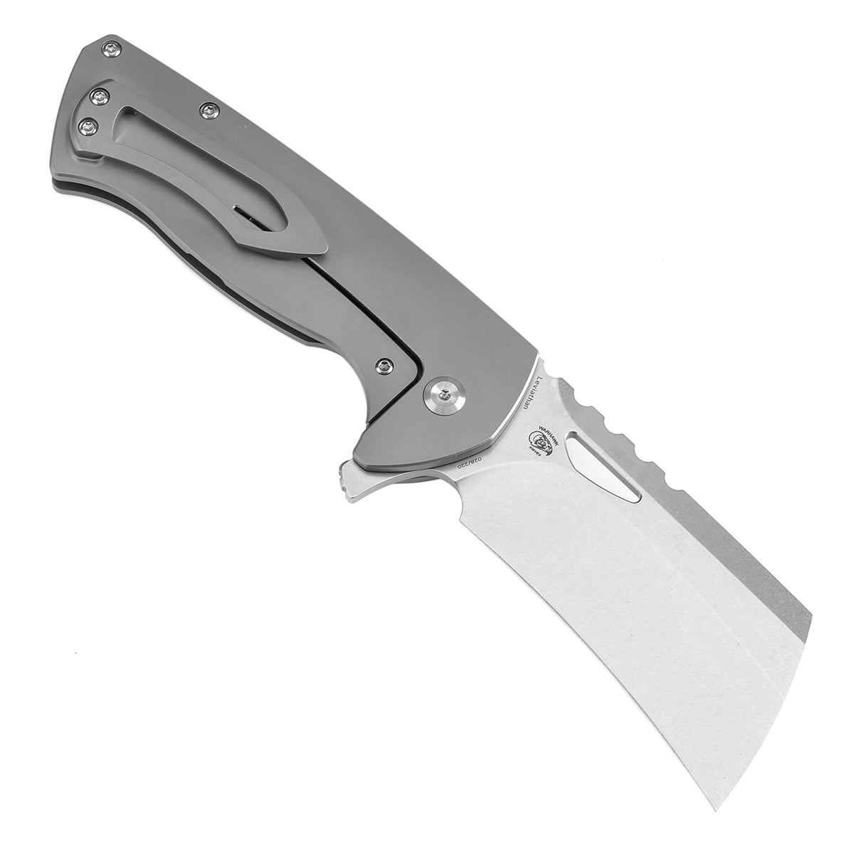 Kansept Leviathan K1083A1 open position showing CPM S35VN cleaver blade