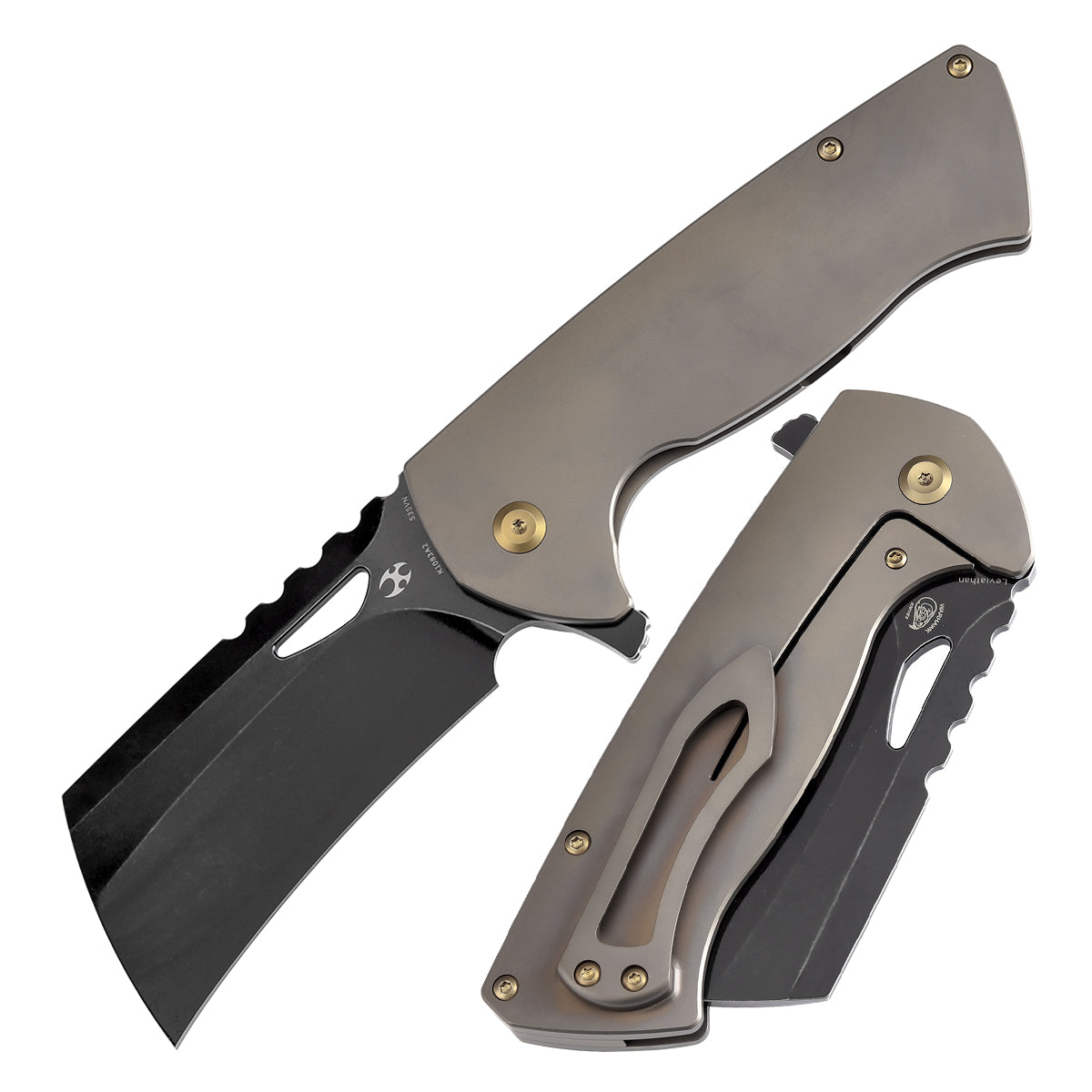 Kansept Leviathan K1083A2 front view – 3.9" Blackwash CPM S35VN cleaver folding knife